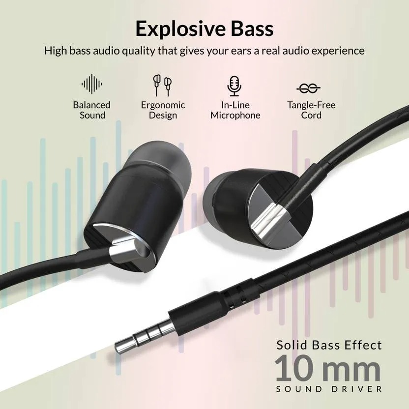 Caidea CHF500 Wired Earphone With Mic | 3.5Mm Jack I 10 Mm Drivers For Mobile | Laptop | Black