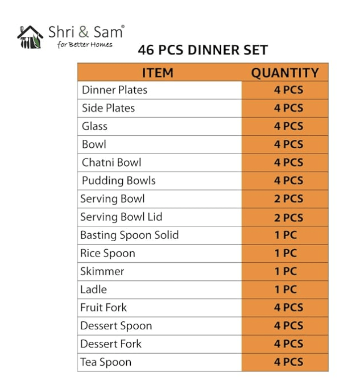 Shri & Sam Designer Stainless Steel Delight Laser Bloom Dinner Set, 46 Pieces