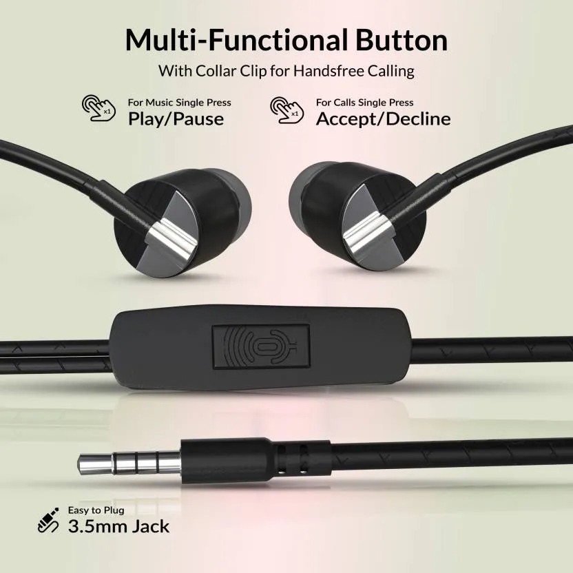 Caidea CHF500 Wired Earphone With Mic | 3.5Mm Jack I 10 Mm Drivers For Mobile | Laptop | Black