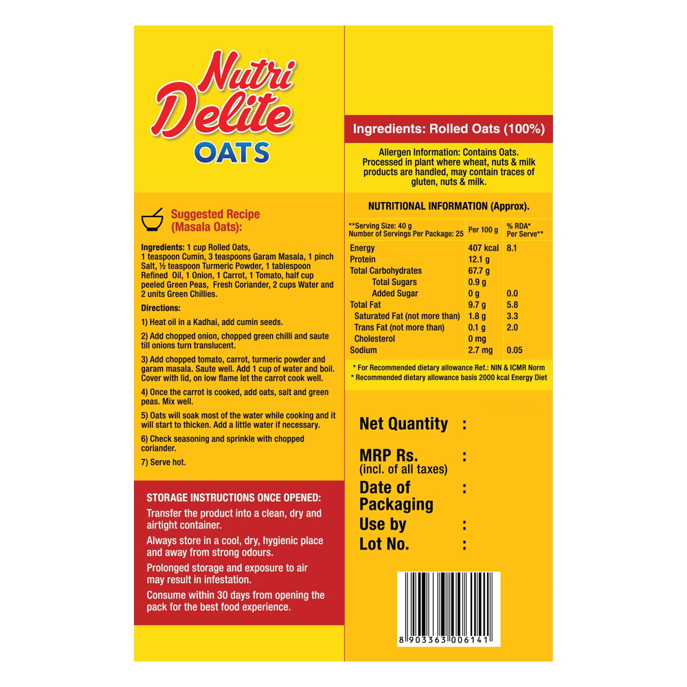 Nutri Delite Oats: 1 kg